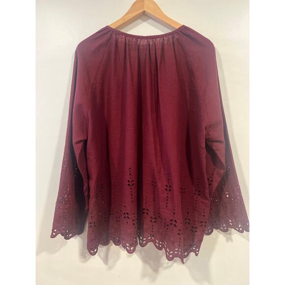 Women’s Plus Size Linen & Cotton Eyelet Blouse Burgundy Summer Vacation 2X - Picture 5 of 6